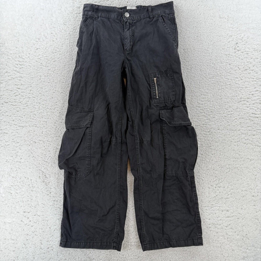 BDG Cargo Pants Womens 4 Black Twill Straight Leg Elastic Waist Pockets Y2K